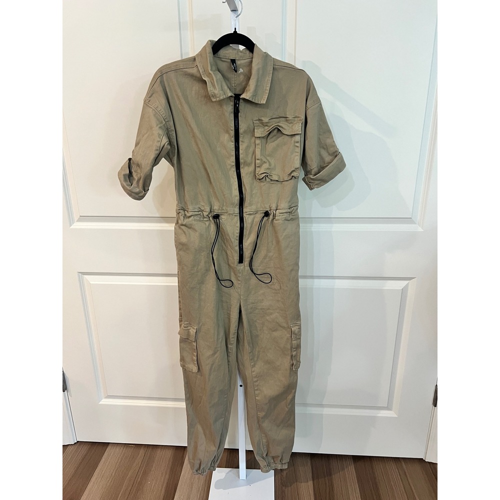 American Bazi Khaki Utility Cargo Jumpsuit AJR-20124 Tan Short Sleeve Large